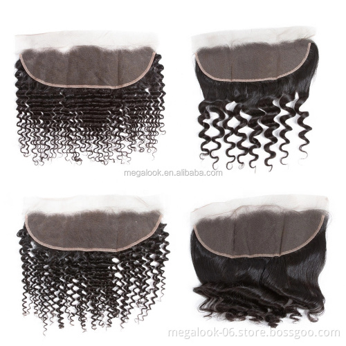 MegaLook Customized 12X4 13X4 13X6 Pre Plucked Brazilian Ear To Ear Straight Transparent Swiss Lace Frontal